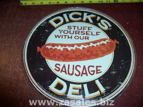 Dick's Stuff Yourself Sausage Tin Sign 12 x 12in by Iwdsc,